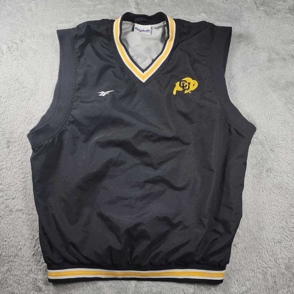 VINTAGE Colorado Buffaloes Jacket Mens Large Black NCAA Football Reebok‎ Vest